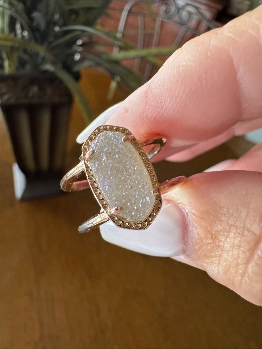Kendra Scott Elyse Rose Gold Tone Oval White Druzy Double Band